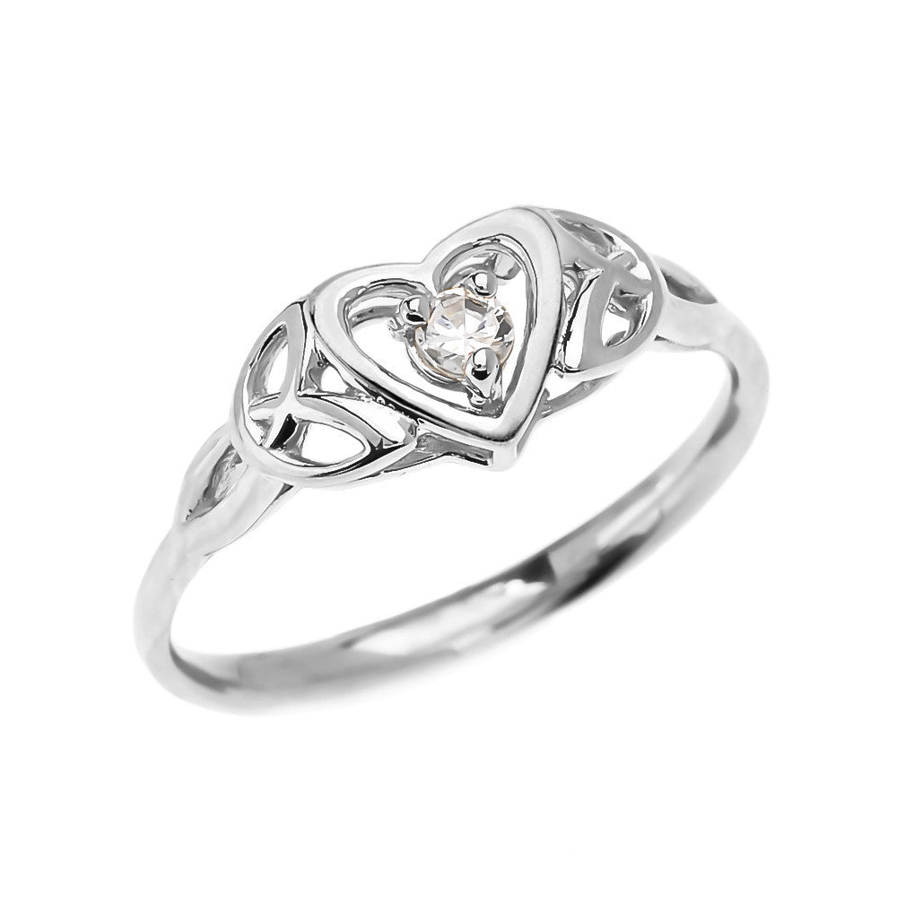 Solid Gold Trinity Knot Heart Solitaire CZ (Cubic zirconia) Engagement Proposal Ring(Available in Yellow/Rose/White Gold)