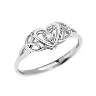 Solid Gold Trinity Knot Heart Solitaire CZ (Cubic zirconia) Engagement Proposal Ring(Available in Yellow/Rose/White Gold)