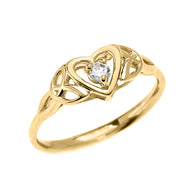 Solid Gold Trinity Knot Heart Solitaire CZ (Cubic zirconia) Engagement Proposal Ring(Available in Yellow/Rose/White Gold)