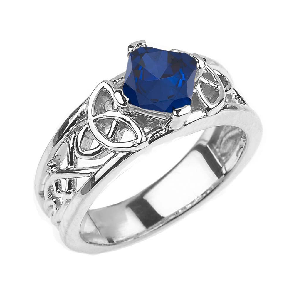 .925 Sterling Silver Personalized Princess Cut Birthstone Irish Celtic Trinity Knot Band Ring