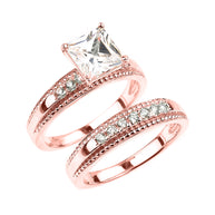 Rose Gold CZ Engagement Wedding Ring Set