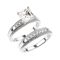 White Gold CZ Engagement Wedding Ring Set