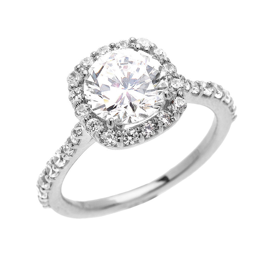 Gold 3 Carat Cubic Zirconia Halo Engagement Ring (Available in Yellow Gold, Rose Gold, White Gold)