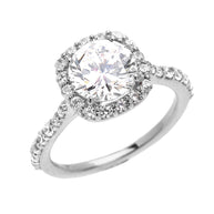 Gold 3 Carat Cubic Zirconia Halo Engagement Ring (Available in Yellow Gold, Rose Gold, White Gold)