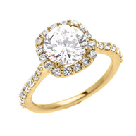 Gold 3 Carat Cubic Zirconia Halo Engagement Ring (Available in Yellow Gold, Rose Gold, White Gold)