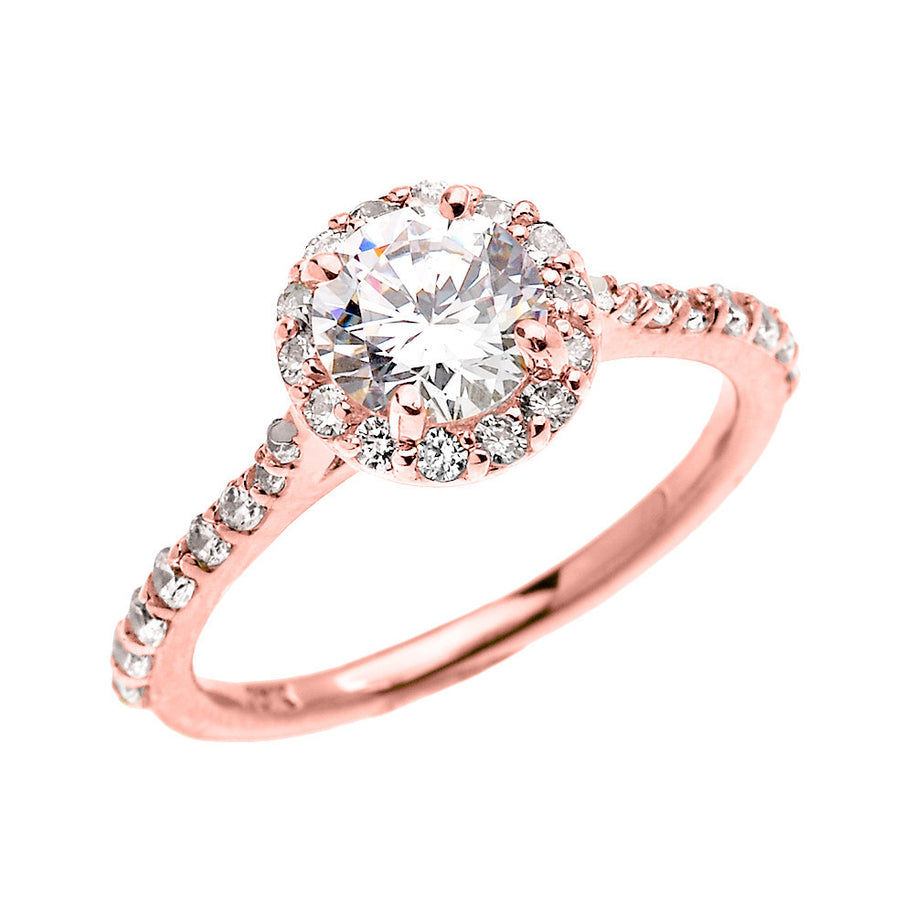 Gold 1.5 Carat Round CZ Halo Engagement Ring (Available in Yellow/Rose/White)