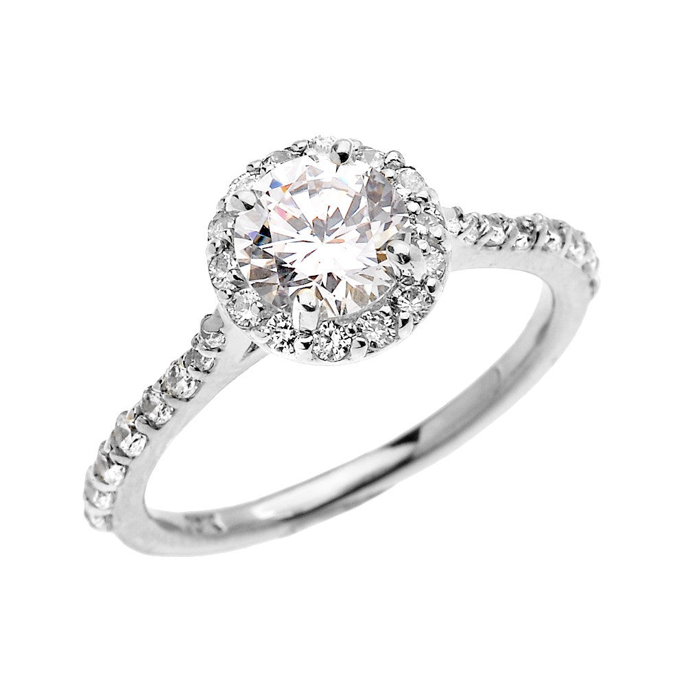 Gold 1.5 Carat Round CZ Halo Engagement Ring (Available in Yellow/Rose/White)