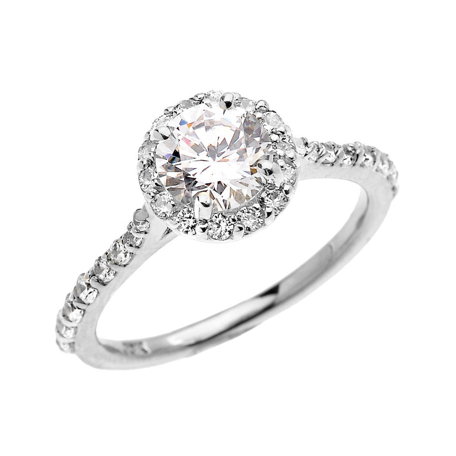 Gold 1.5 Carat Round CZ Halo Engagement Ring (Available in Yellow/Rose/White)