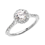 Gold 1.5 Carat Round CZ Halo Engagement Ring (Available in Yellow/Rose/White)