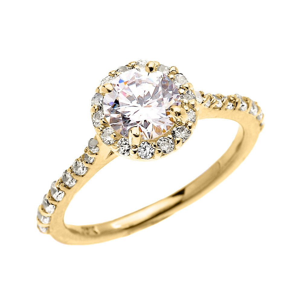 Gold 1.5 Carat Round CZ Halo Engagement Ring (Available in Yellow/Rose/White)