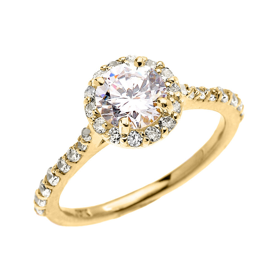 Gold 1.5 Carat Round CZ Halo Engagement Ring (Available in Yellow/Rose/White)