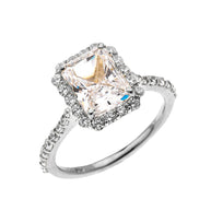 Gold Dainty 2 Carat Emerald Cut CZ Halo Solitaire Ring (Available in Yellow/Rose/White Gold)