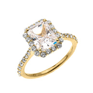 Gold Dainty 2 Carat Emerald Cut CZ Halo Solitaire Ring (Available in Yellow/Rose/White Gold)
