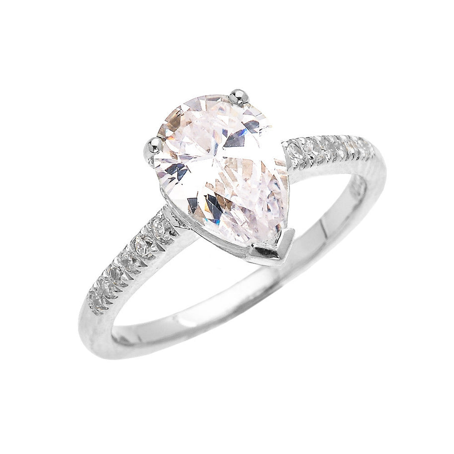 Solid Gold Dainty Pear Shape Cubic Zirconia Solitaire Proposal Ring(Available In Yellow/Rose/White Gold)