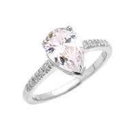 Solid Gold Dainty Pear Shape Cubic Zirconia Solitaire Proposal Ring(Available In Yellow/Rose/White Gold)