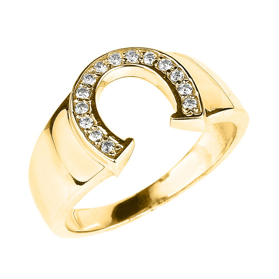 Gold Cubic Zirconia Horseshoe Men's Ring (Available in Yellow/Rose/White Gold)