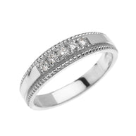 Solid Gold Elegant Cubic Zirconia Wedding Band Ring For Him (Available in Yellow/Rose/White Gold)