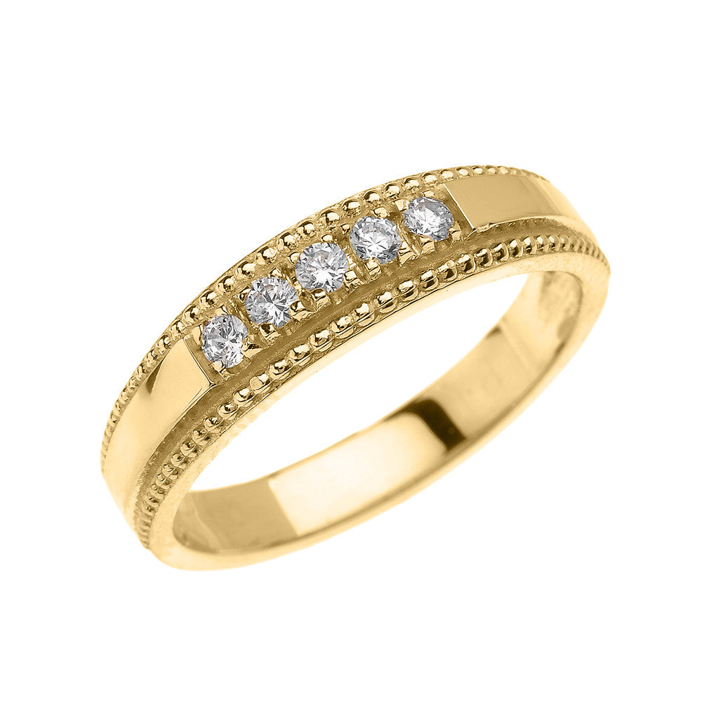Solid Gold Elegant Cubic Zirconia Wedding Band Ring For Him (Available in Yellow/Rose/White Gold)