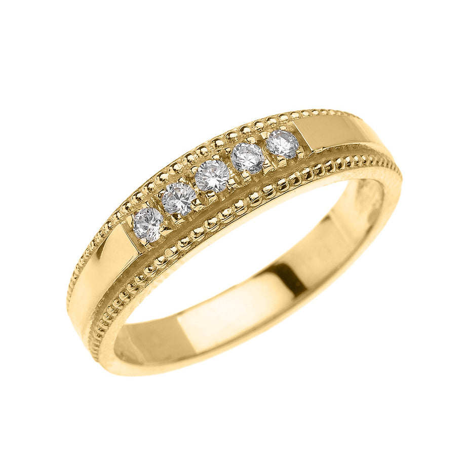 Solid Gold Elegant Cubic Zirconia Wedding Band Ring For Him (Available in Yellow/Rose/White Gold)