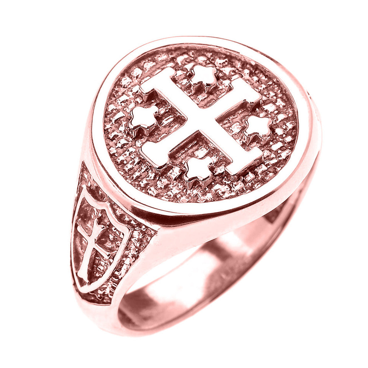 Gold Jerusalem Crusaders Cross Five Wounds of Christ Men's Ring (Available in Yellow/Rose/White Gold)