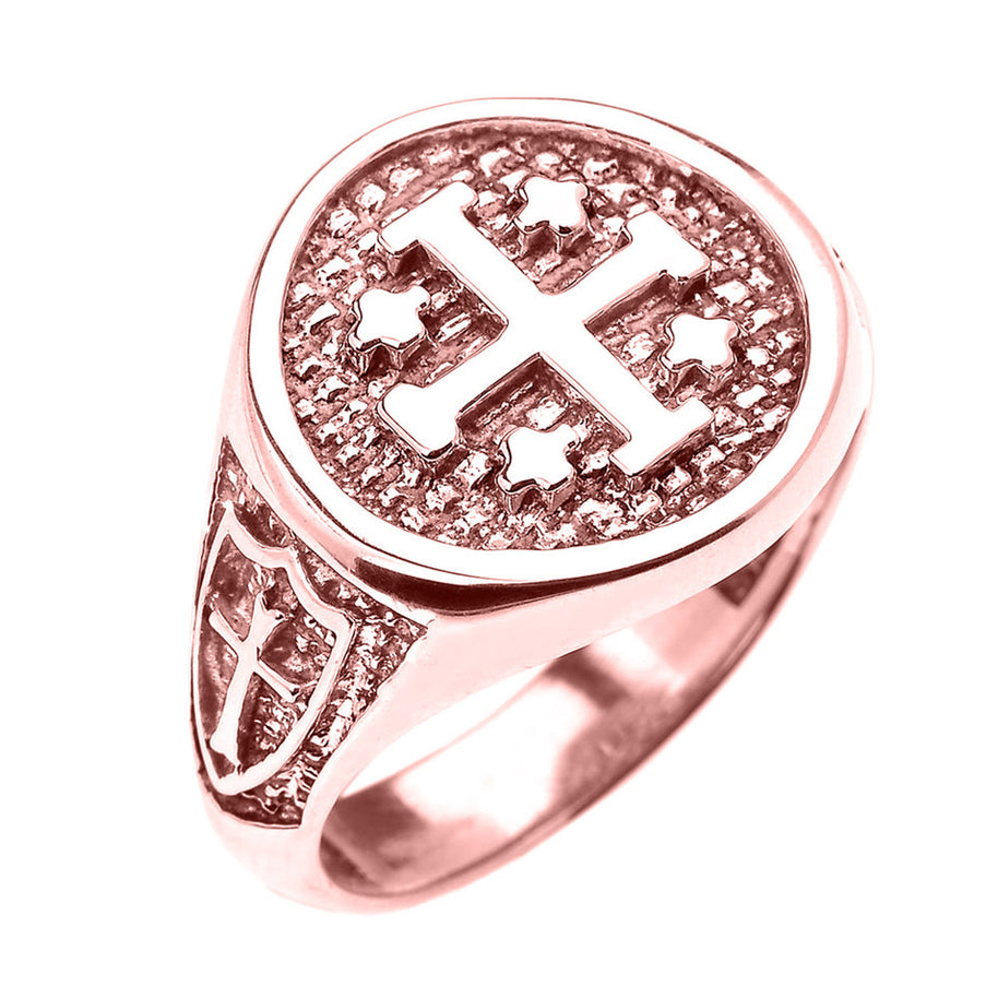 Gold Jerusalem Crusaders Cross Five Wounds of Christ Men's Ring (Available in Yellow/Rose/White Gold)