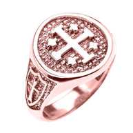 Gold Jerusalem Crusaders Cross Five Wounds of Christ Men's Ring (Available in Yellow/Rose/White Gold)