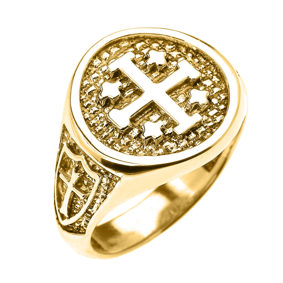 Gold Jerusalem Crusaders Cross Five Wounds of Christ Men's Ring (Available in Yellow/Rose/White Gold)