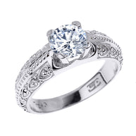 White Gold Art Deco CZ Solitaire Engagement Ring