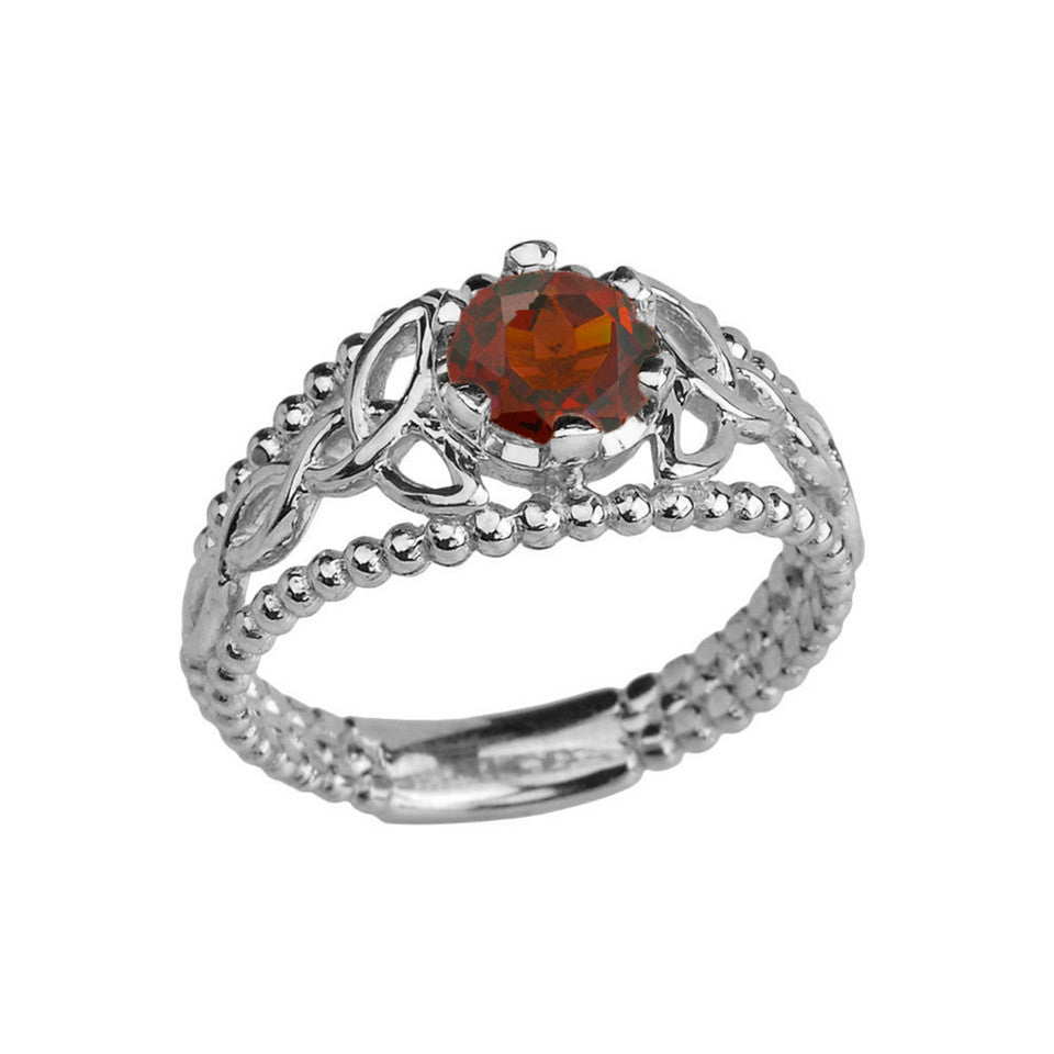Sterling Silver Genuine Birthstone Beaded Celtic Trinity Knot Engagement/Promise Ring