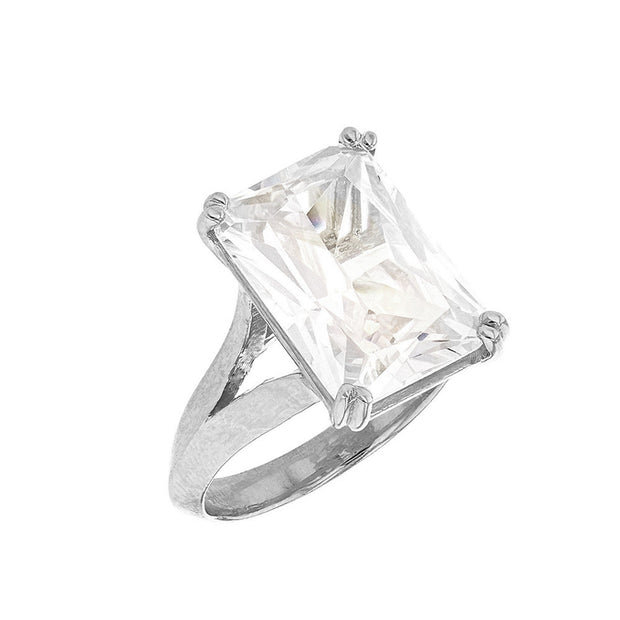 Yellow Gold Solitaire Octagon Radiant Emerald Cut Cubic Zirconia Engagement Ring