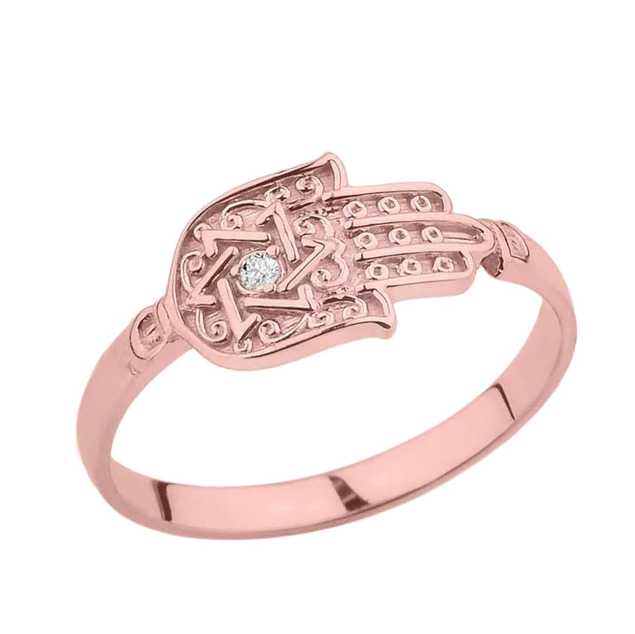 Gold Diamond Star of David Hamsa Hand Ring (Available in Yellow/Rose/White Gold)