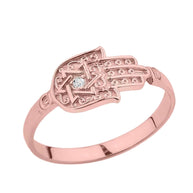 Gold Diamond Star of David Hamsa Hand Ring (Available in Yellow/Rose/White Gold)