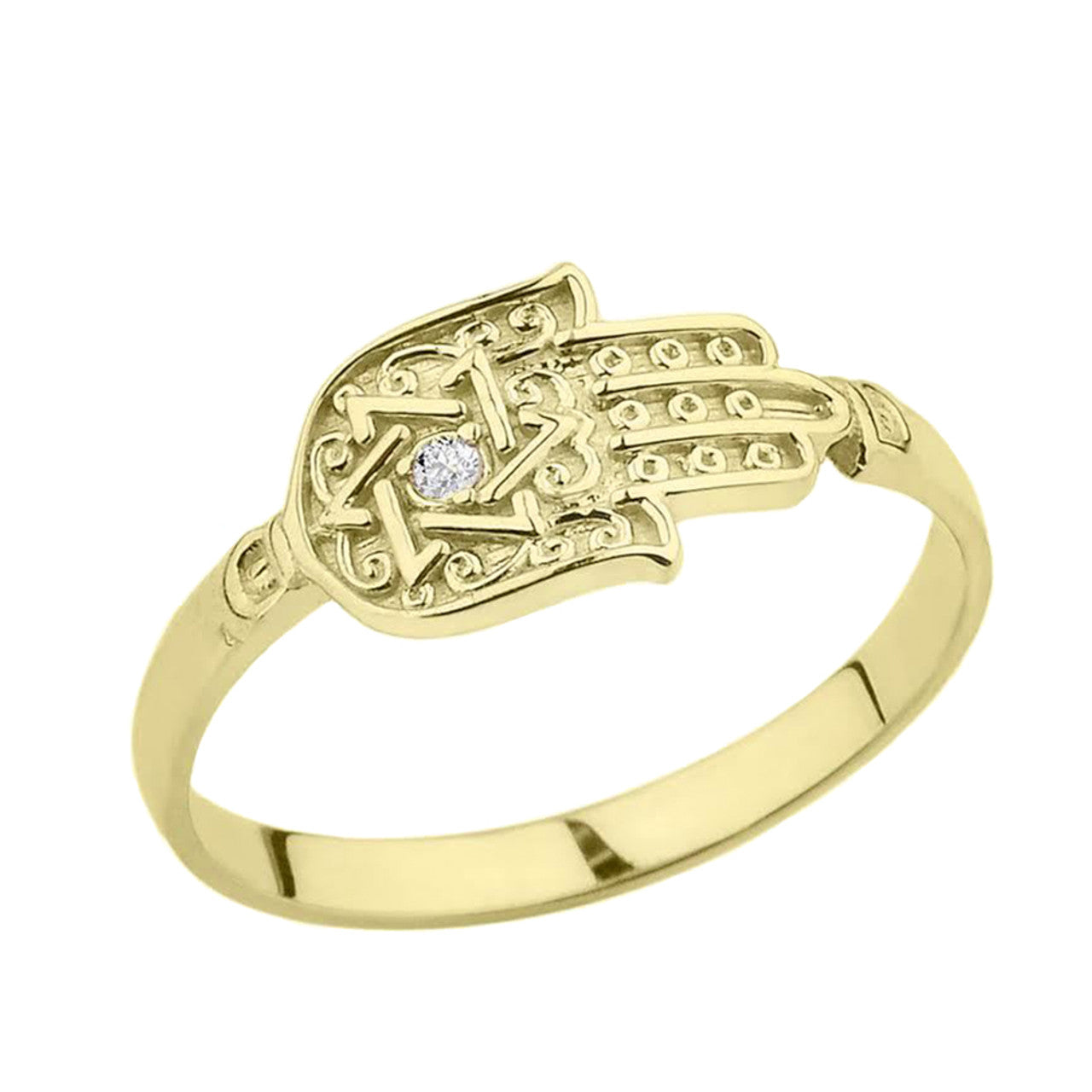 Gold Diamond Star of David Hamsa Hand Ring (Available in Yellow/Rose/White Gold)