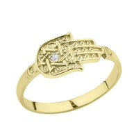 Gold Diamond Star of David Hamsa Hand Ring (Available in Yellow/Rose/White Gold)