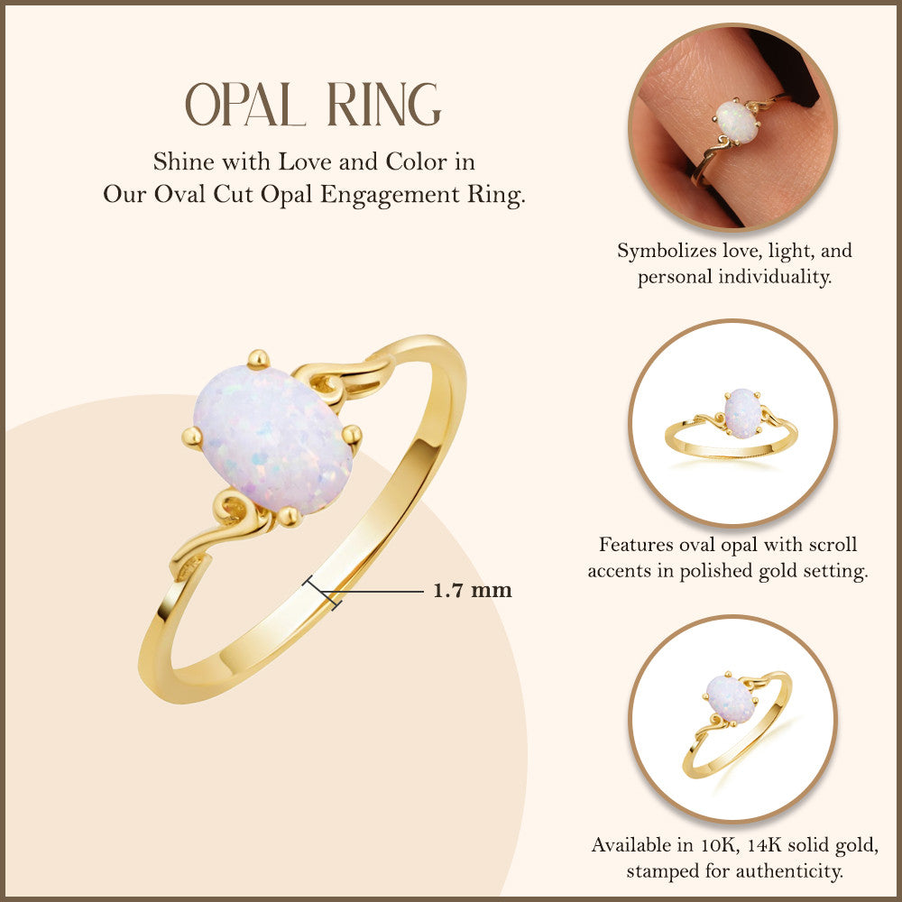 Oval Cut Birthstone Opal Engagement Ring in Gold (Available in Yellow Gold, Rose Gold, White Gold)