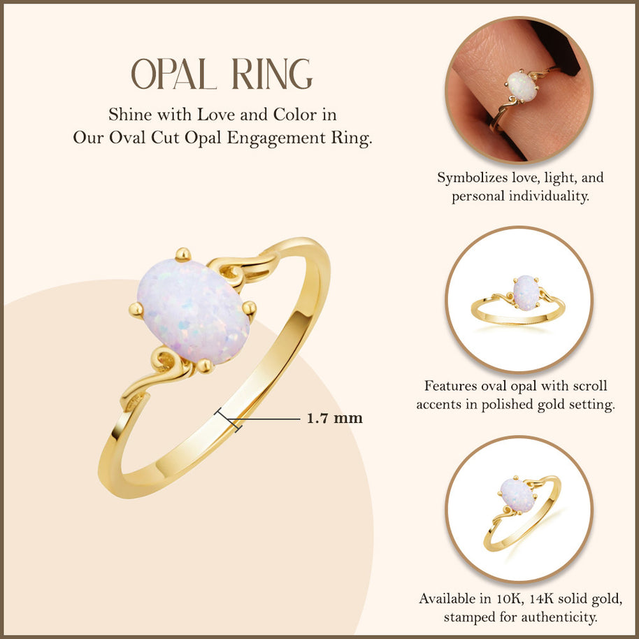 Oval Cut Birthstone Opal Engagement Ring in Gold (Available in Yellow Gold, Rose Gold, White Gold)