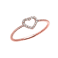 Gold Diamond Heart Rope Band Ring (Available in Yellow/Rose/White Gold)
