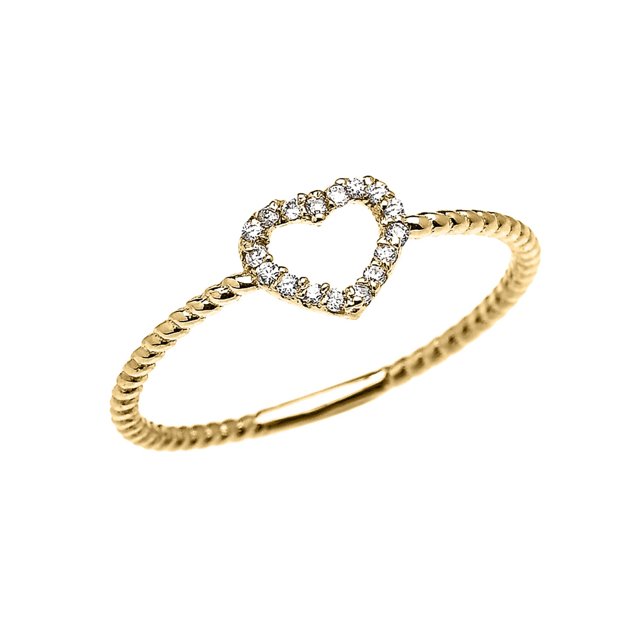 Gold Diamond Heart Rope Band Ring (Available in Yellow/Rose/White Gold)