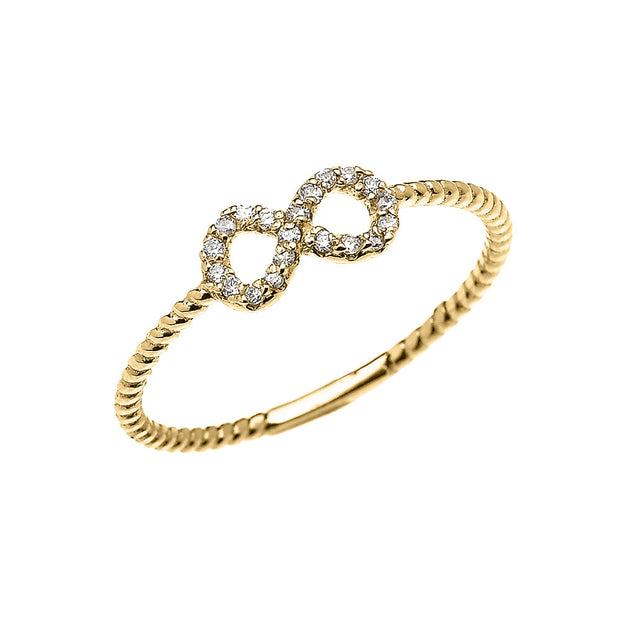 Gold Dainty Infinity Diamond Rope Design Promise/Stackable Ring (Available in Yellow/Rose/White Gold)