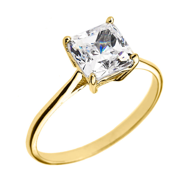 Gold 3.00 ct Princess Cut CZ Dainty Solitaire Engagement Ring(Available In Yellow/Rose/White Gold)