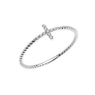 Gold Dainty Diamond Sideways Cross Rope Band Ring (Available in Yellow/Rose/White Gold)