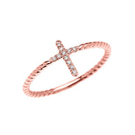 Gold Dainty Diamond Cross Rope Design Ring (Available in Yellow/Rose/White Gold)