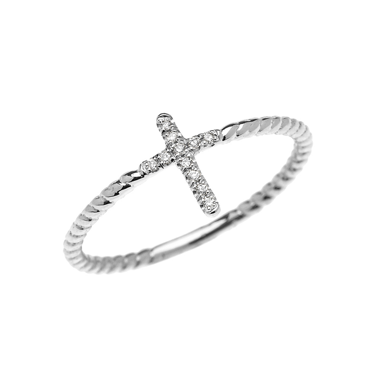 Gold Dainty Diamond Cross Rope Design Ring (Available in Yellow/Rose/White Gold)