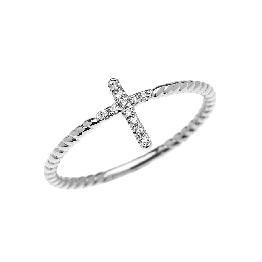 Gold Dainty Diamond Cross Rope Design Ring (Available in Yellow/Rose/White Gold)