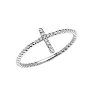 Gold Dainty Diamond Cross Rope Design Ring (Available in Yellow/Rose/White Gold)