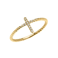 Gold Dainty Diamond Cross Rope Design Ring (Available in Yellow/Rose/White Gold)