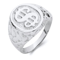 .925 Sterling Silver Nugget Dollar Sign Money Signet Ring