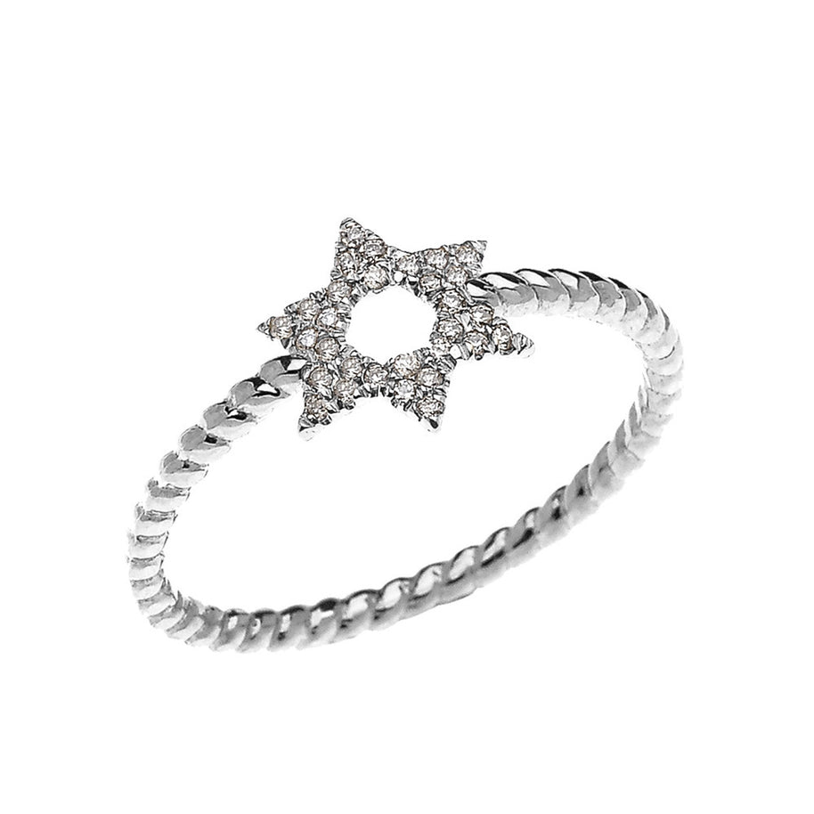 Solid Gold Dainty Star of David Diamond Rope Design Ring (Available in Yellow and White Gold)