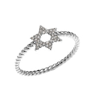 Solid Gold Dainty Star of David Diamond Rope Design Ring (Available in Yellow and White Gold)