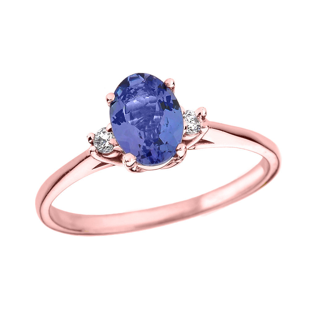 Rose Gold Oval Tanzanite and Diamond Engagement Proposal Ring